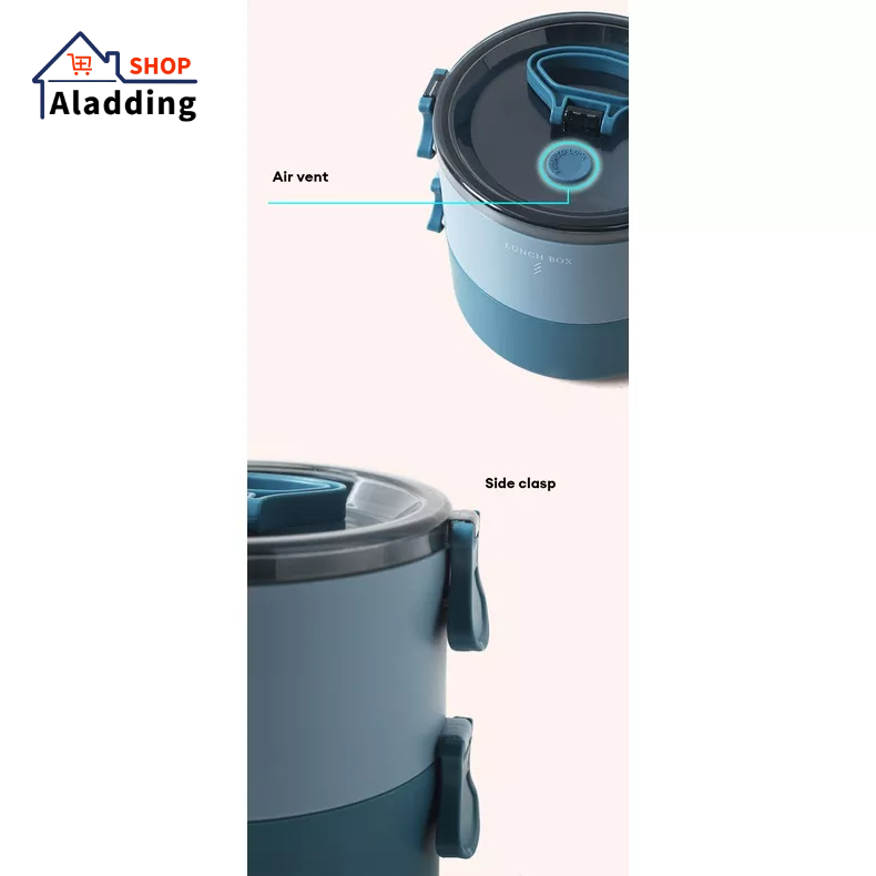 AladdingHộp Đựng Cơm Trưa Hai Tầng Bằng Nhựa Hình Tròn Có Thể Hâm Nóng Trong Lò Vi Sóng