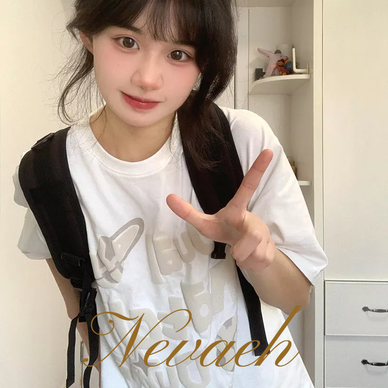 Áo Thun Cotton Ngắn Tay Dáng Rộng In Họa Tiết Thời Trang Cho Nữ