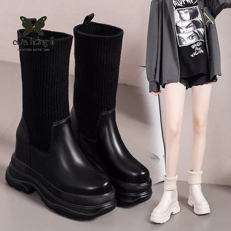 ✨ Giày Bốt Cổ Cao Đế Dày 10cm Thiết Kế Mới Thời Trang Mùa Thu Đông Dành Cho Nữ