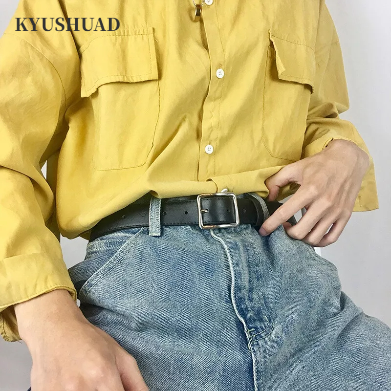 Kyushuadid | Thắt Lưng Da Pu Khóa Cài Màu Đen Cổ Điển Chất Lượng Cao Cho Nam