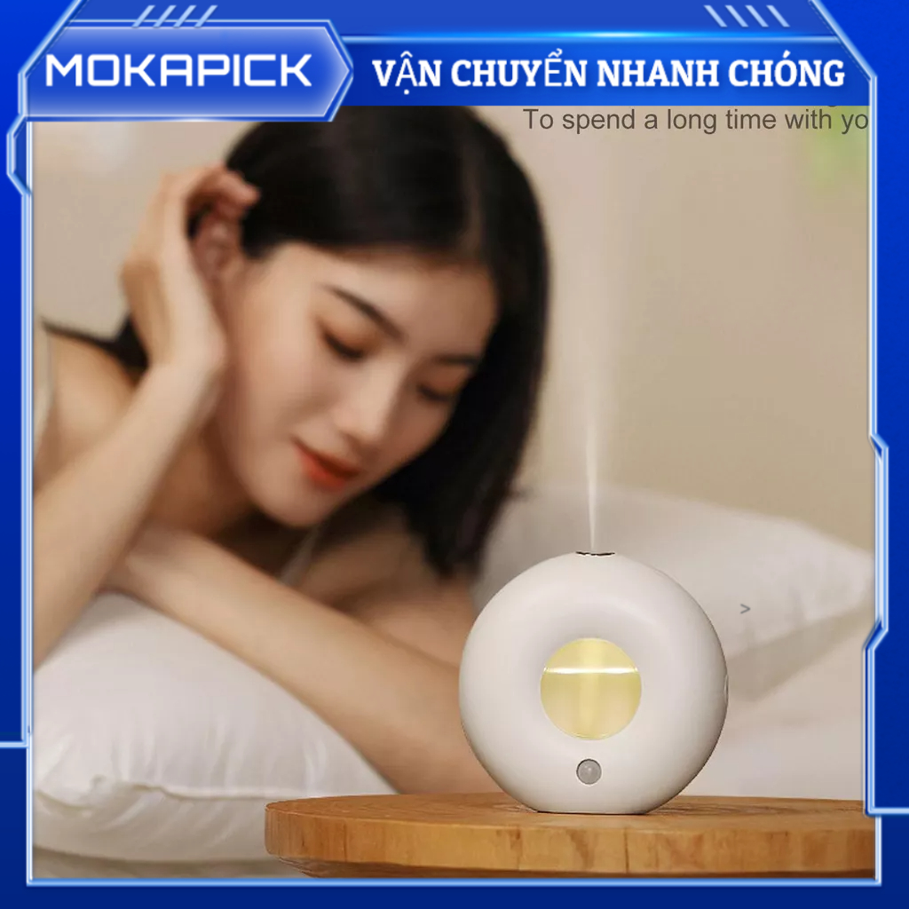 Mokapick Máy Khuếch Tán Hương Thơm Mini Hình Bánh Rán Tinh Dầu Phun Sương Tạo Độ Ẩm Sạc USB Cảm Ứng Thông Minh