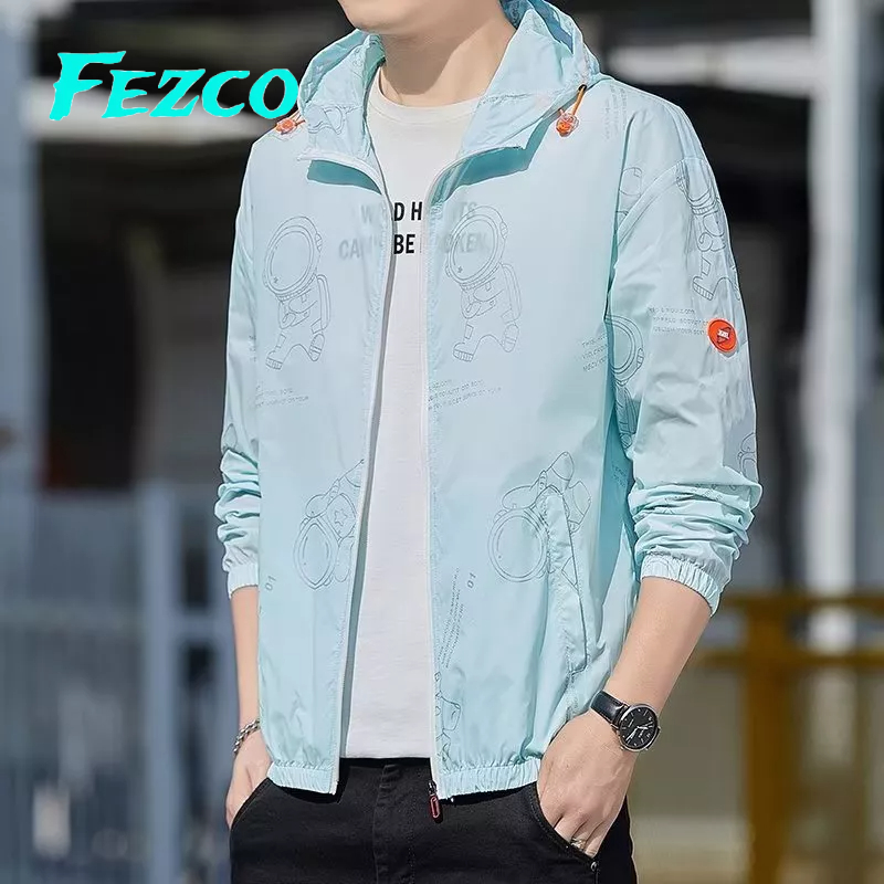 Fezco Áo Khoác Chống Nắng Màu Trơn In Hình Phi Hành Gia Thời Trang Cho Nam