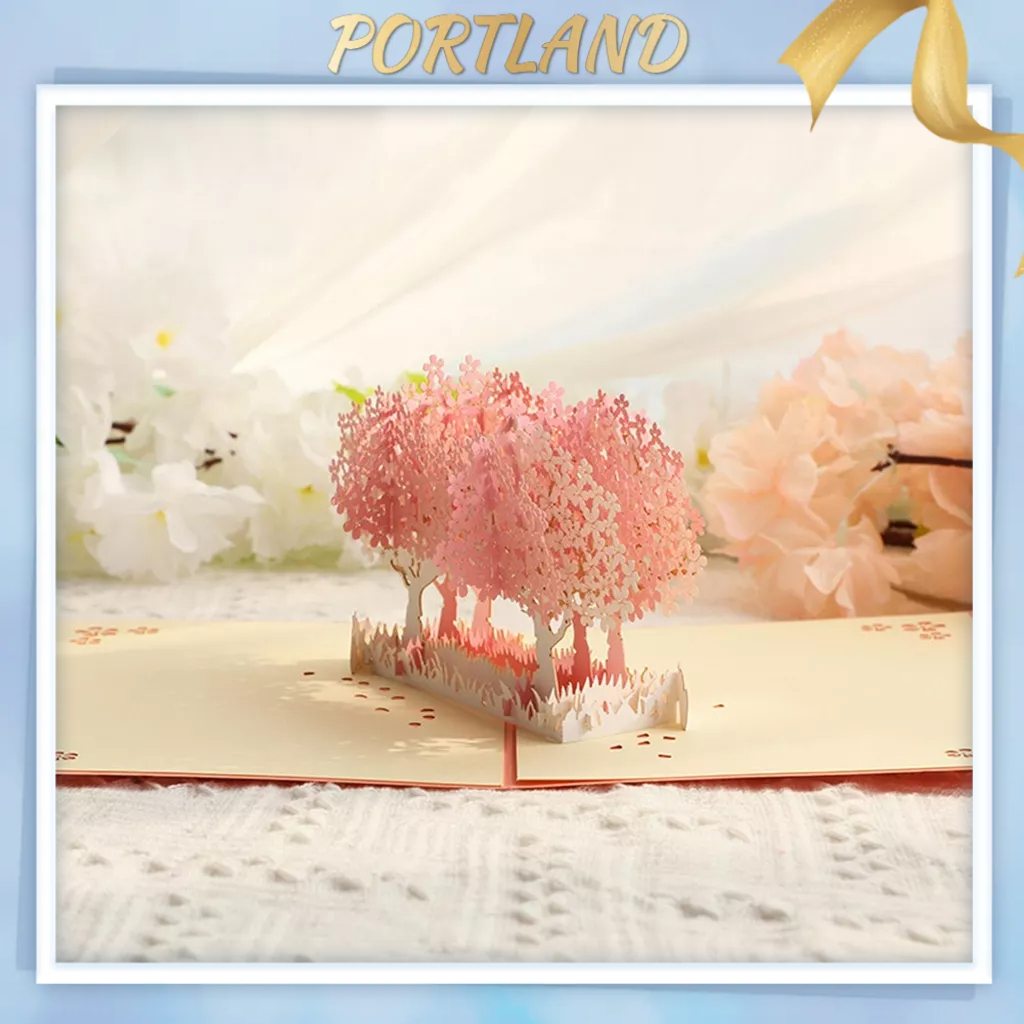 Portland Thiệp anh đào Giấy 3D chúc mừng lãng mạn cho lễ kỷ niệm ngày cưới Valentine với phong bì màu hồng