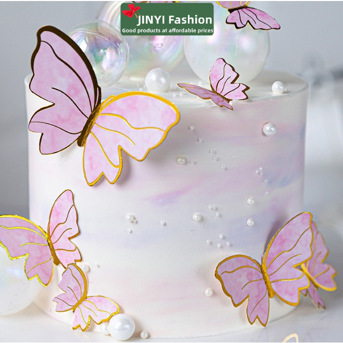 Phụ Kiện Trang Trí Bánh Kem Hình Bươm Bướm Xinh Xắn Thẻ