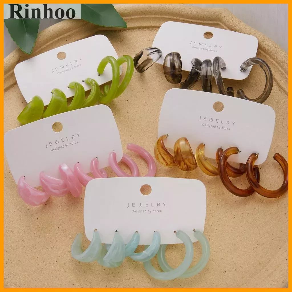 Bộ 6 khuyên tai RINHOO nhựa thời trang thanh lịch dành cho nữ