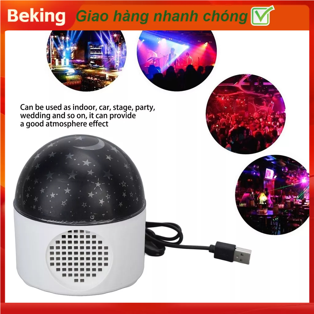 Beking Xe Ô Tô Quả Cầu Pha Lê LED USB Đảng Đèn RGB Máy Chiếu Trăng Sao Sân Khấu Cho Câu Lạc Bộ Thanh