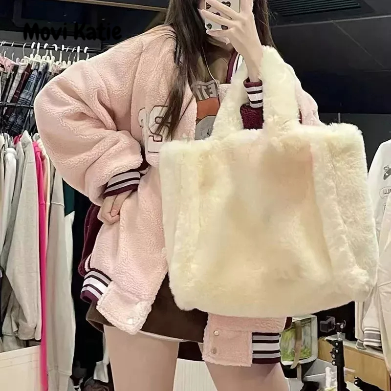 Túi Tote Đeo Vai Phối Lông Thiết Kế Đơn Giản Thời Trang Cho Nữ