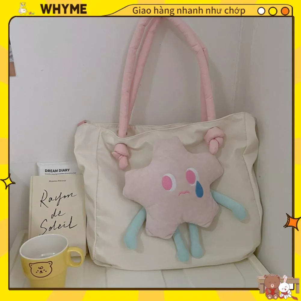 WHYME Túi Tote Nylon Công Suất Lớn Có Thể Tháo Rời Messenger Búp Bê Ngôi Sao Dễ Thương Cho Máy Tính Sách Son Môi