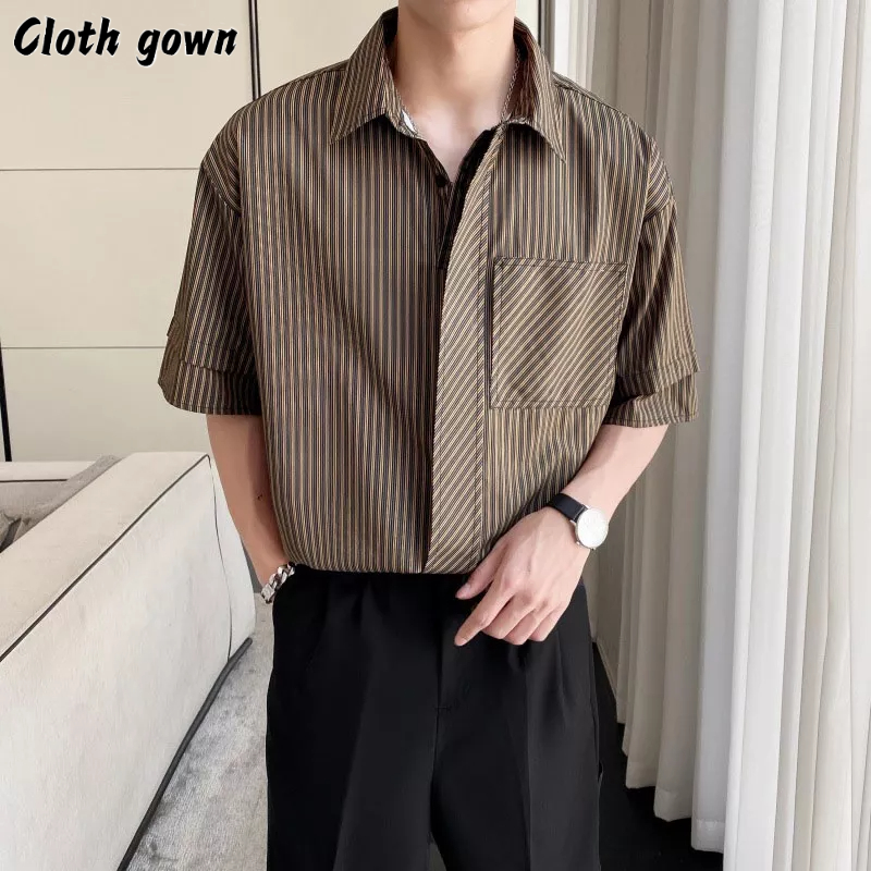 Áo Sơ Mi Nam Ngắn Tay Sọc Dọc Có Túi