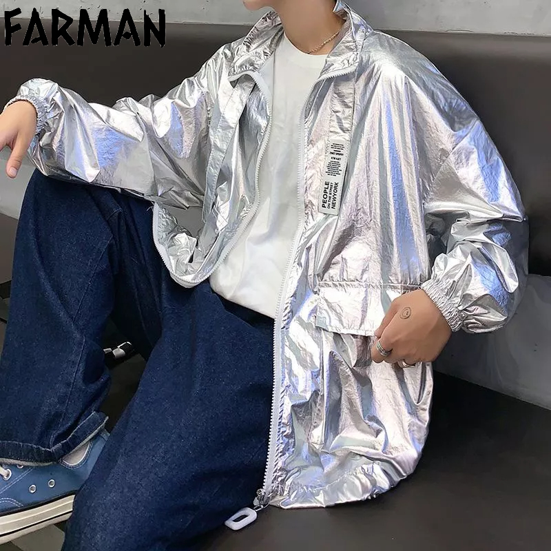 FARMAN Áo Sơ Mi Chống Nắng Dáng Rộng Màu Bạc Bóng Thời Trang Mùa Hè Cho Cặp Đôi