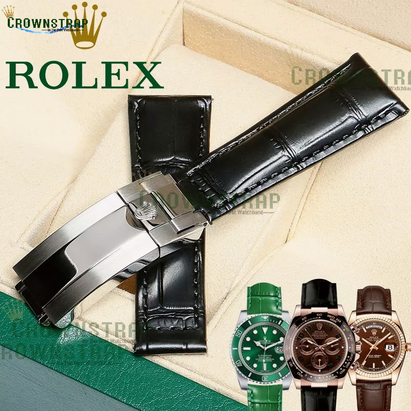 Đồng hồ Rolex dây da 20mm Submariner Daytona màu xanh lam xanh đen dòng nước ma