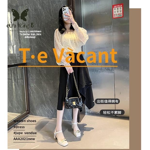 🙌Xăng đan Bít Mũi Vuông Đế Thấp Dày Dặn Phối Khóa Kim Loại Thời Trang Xuân Hè Cho Nữ phụ nữ giày cao gót dày cao gót tính khí thiết kế giày xăng đan