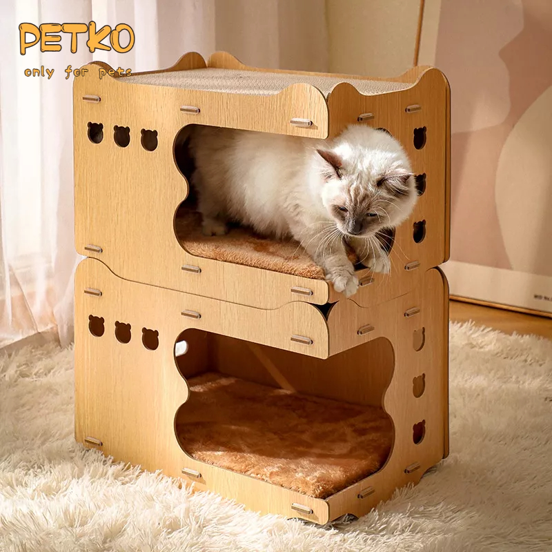 Nhà Cào Móng Hai Lớp Dọc Bằng Gỗ Chống Mài Mòn Và Không Gây Hại Cho Mèo Cưng
