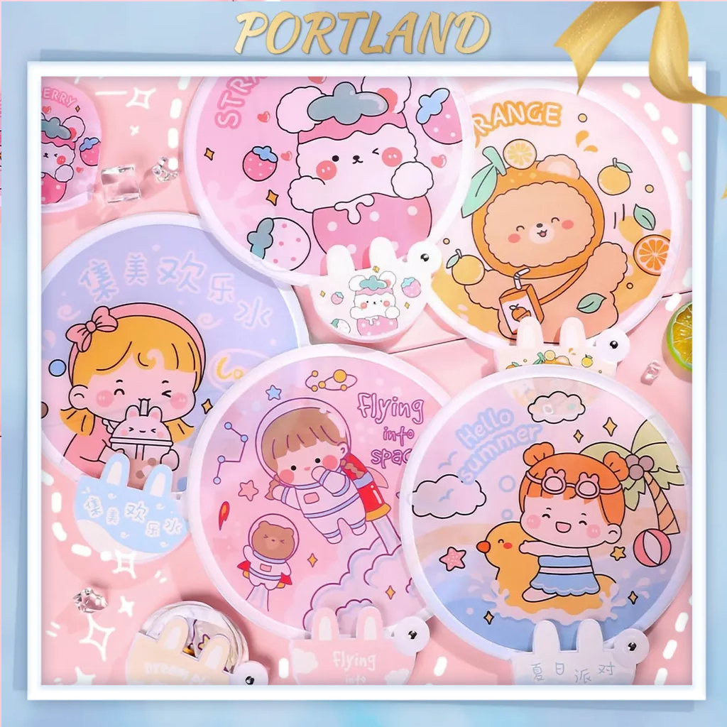 Portland Quạt Gấp Tròn Cầm Tay Họa Tiết Hoạt Hình Dễ Thương Nhỏ Nhẹ Màu Sắc Tươi Sáng Có Thể Gập Lại Cho Du Lịch Ngoài Trời