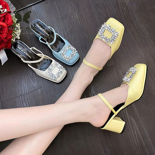 🙌Xăng đan Gót Thấp Đính Đá Thời Trang Mùa Mới Cho Nữ giày dép nữ giày nữ re giày gót dép cao gót đen Giày nữ. giày đen nữ gót đen giày nữ giày cao gót trang giày nữ giầy nữ giá rẻ giày cao gót thời trang