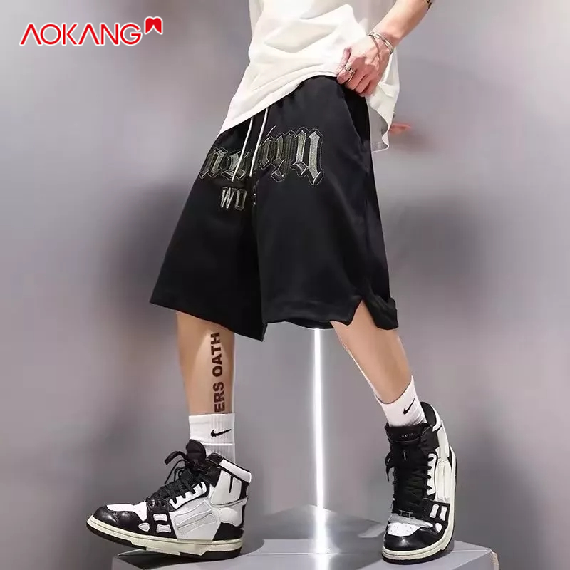 Quần Short Thể Thao Ống Rộng Thêu Chữ Phong Cách hip hop Đường Phố Cho Nam