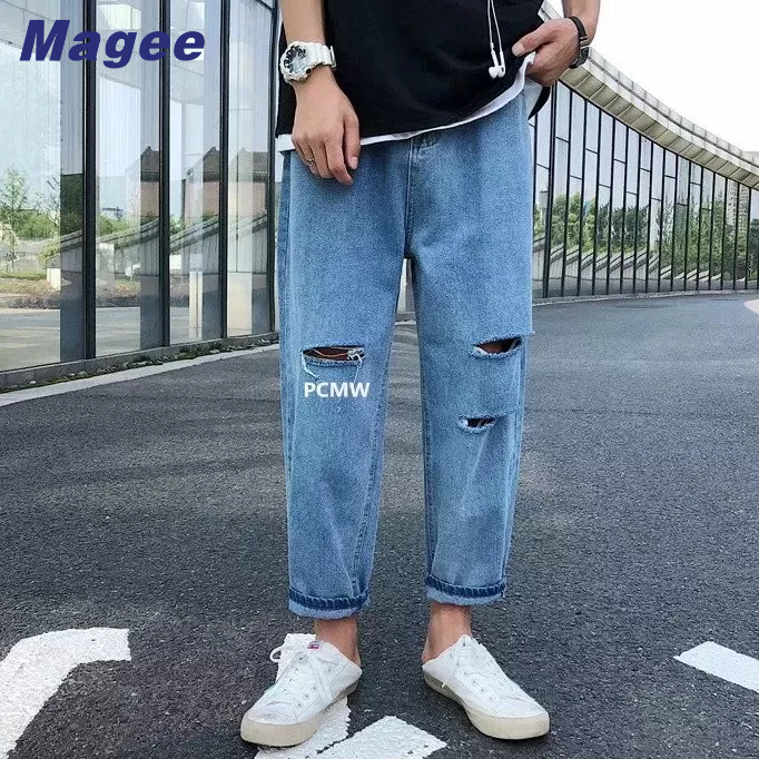 Magee Quần jeans Lửng Ống Rộng Phong Cách Hàn Quốc Cho Nam