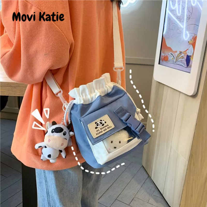Movi Katie Túi Xách Dây Rút Trong Suốt Họa Tiết Hoạt Hình Phong Cách Vintage Nhật Bản