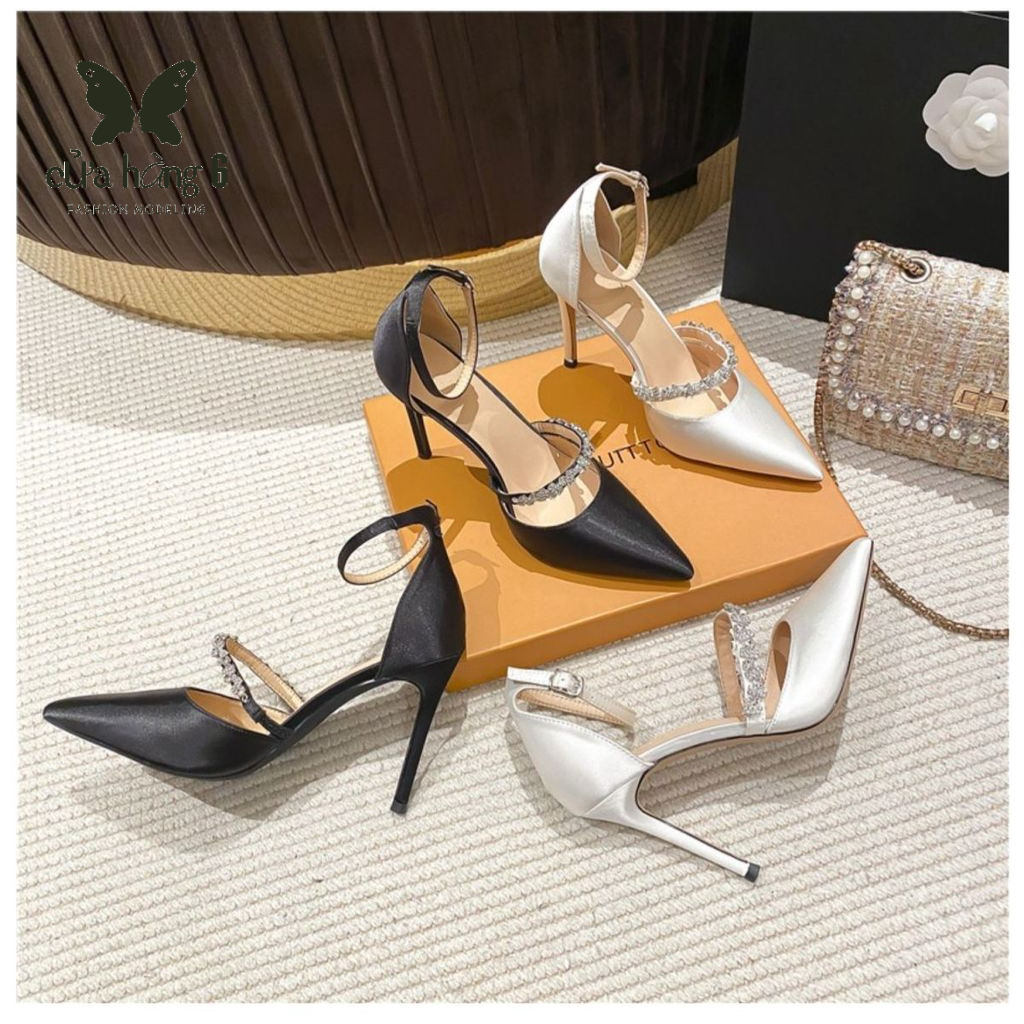 🙌 Giày Cao Gót Mũi Nhọn Đính Đá Màu Trắng / Đen Thời Trang Sang Trọng Cho Nữ Giày cưới màu trắng giày gót nhọn giày cao gót Rhinestone nơ