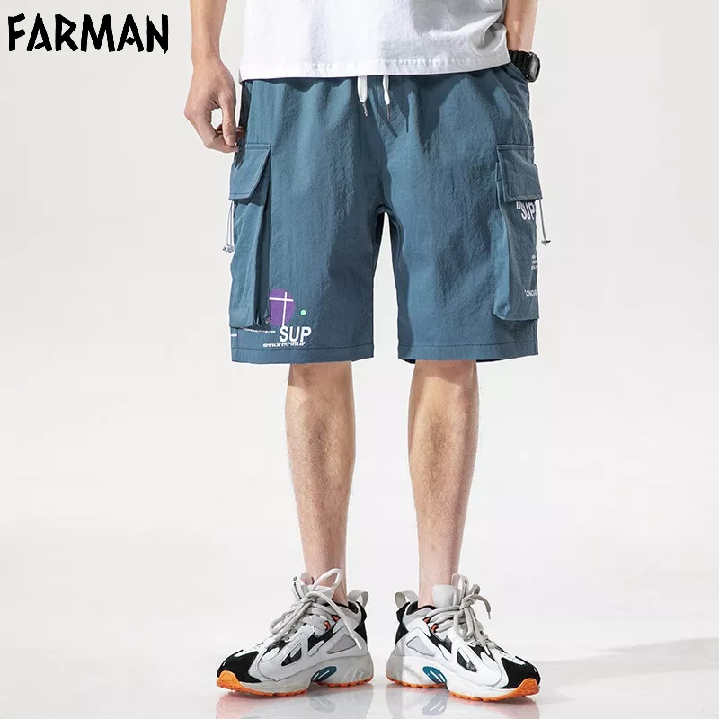 FARMAN Áo Thun Nam Thiết Kế Đơn Giản Thời Trang Trẻ Trung|Quần Short Túi Hộp Dây Rút Dáng Rộng Mẫu Mới Năm 2023 Phong Cách Nhật Bản Thời Trang Mùa Hè Cho Nam