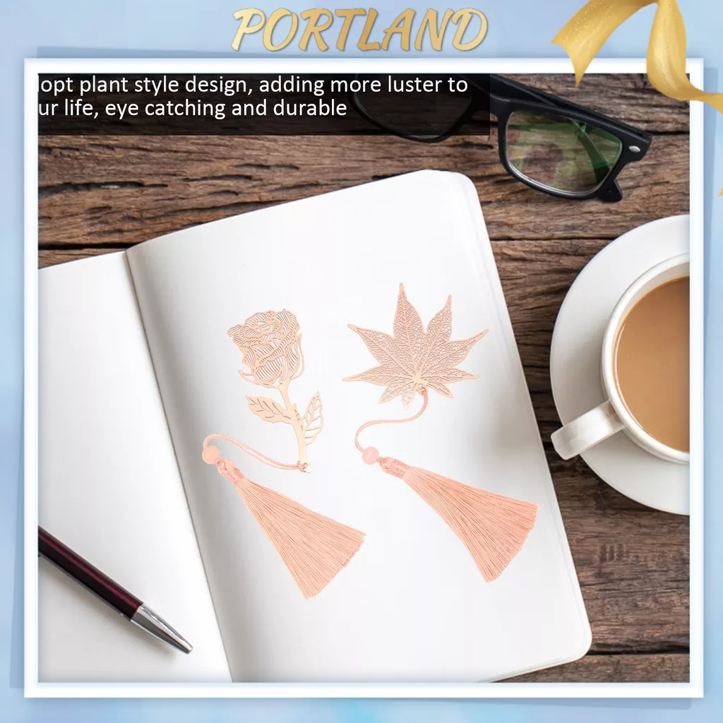 Portland 2 Chiếc Kim Loại Đánh Dấu Trang Hoa Hồng Vàng Thép Không Gỉ Mạ Điện Lá Phong Cách Rỗng Cho Văn Phòng Trường Học