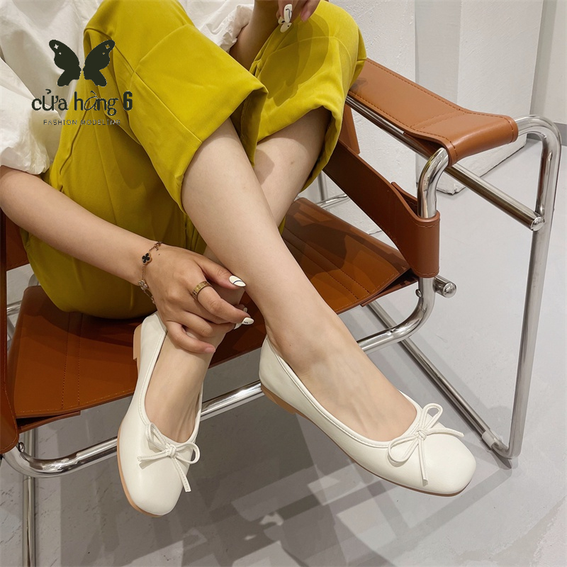🙌Giày Búp Bê Mũi Tròn Đế Mềm Đính Nơ Màu Bạc Thời Trang Mùa Hè Cho Nữ Giày bệt của phụ nữ Pháp ngách tròn ngón chân nơ miệng nông bạc Peas giày cạp giày