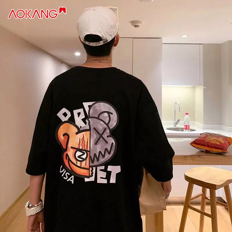 Áo Thun Tay Ngắn Dáng Rộng Thời Trang Mùa Hè Phong Cách Hong Kong Cho Nam