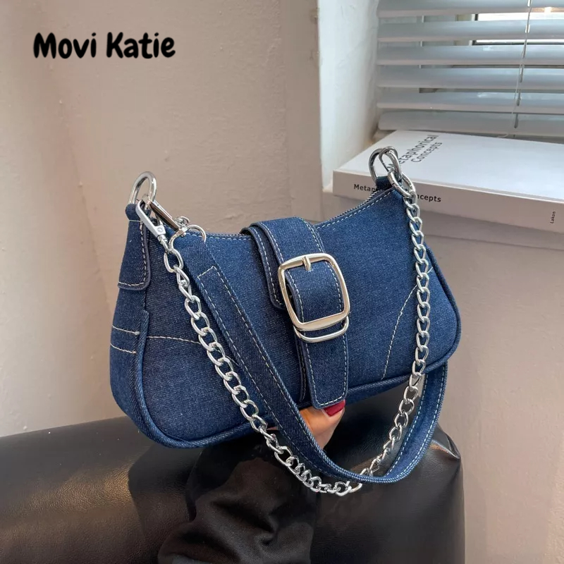 Túi xách đeo vai MOWEIKAIDI dáng vuông cỡ nhỏ chất liệu denim thời trang cho nữ