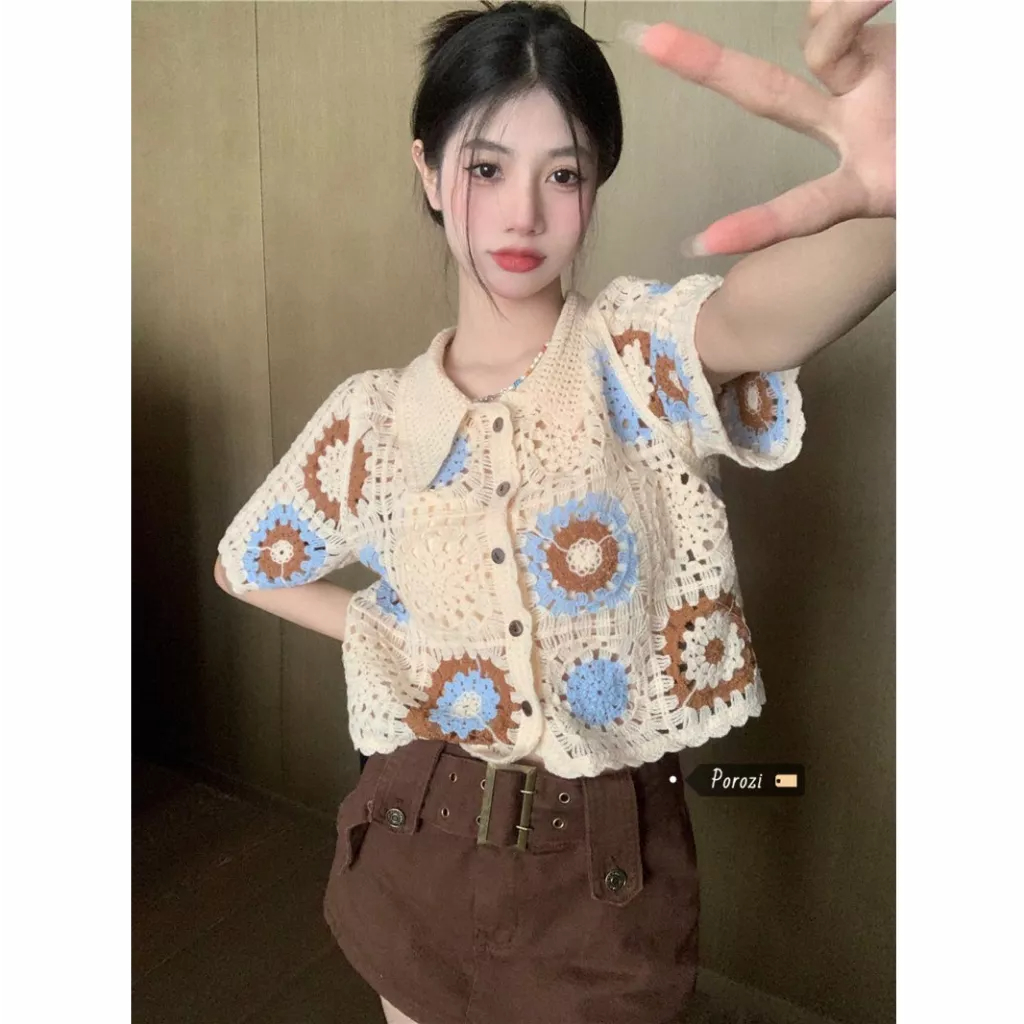 Porozi Áo Khoác cardigan Dệt Kim Tay Ngắn Phong Cách Hàn Quốc Thời Trang Mùa Xuân Cho Nữ