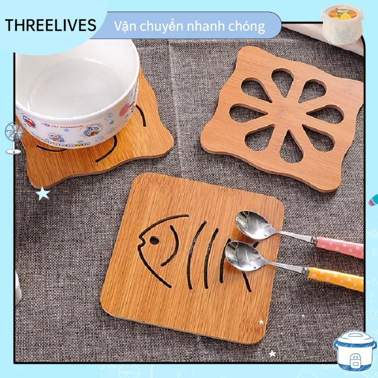 Đế Lót Nồi Bằng Gỗ Dày Dặn Cách Nhiệt Chống Bỏng Chống Trượt THREELIVES