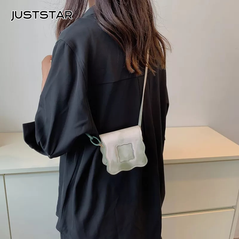 JUST STAR Túi đeo chéo dáng vuông mini viền gợn sóng nhiều màu sắc nhòe tùy chọn thời trang đơn giản dành cho nữ