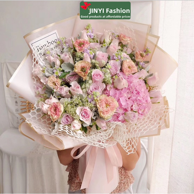 Cuộn giấy gói hoa viền vàng chống thấm nước thời trang