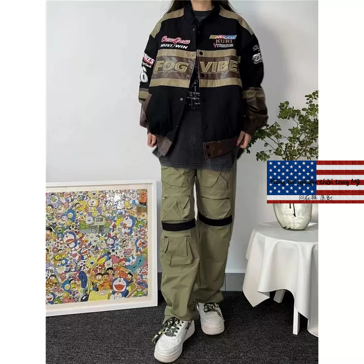 Áo Khoác Bóng Chày Chất Da Thêu Họa Tiết Phong Cách Âu Mỹ Cổ Điển Thời Trang Đường Phố Cho Nam Và Nữ Áo khoác xe máy Màu đen Đua xe Quần áo bông oversize motorcycle jacket vintage