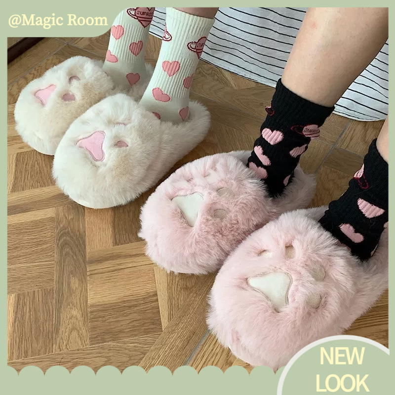 Babyfair Cat Paw Sang Trọng Dép Đáng Yêu Ấm Áp Mềm Mại Thoải Mái Nữ Lông Đi Trong Nhà