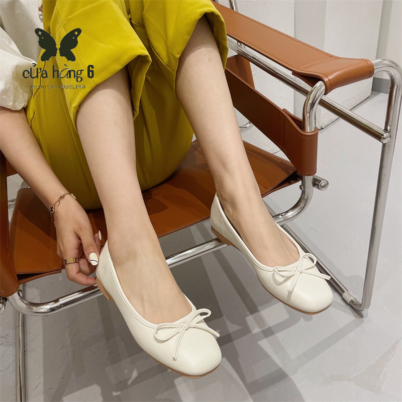 🙌Giày Búp Bê Mũi Tròn Đế Mềm Đính Nơ Màu Bạc Thời Trang Mùa Hè Cho Nữ Giày bệt của phụ nữ Pháp ngách tròn ngón chân nơ miệng nông bạc Peas giày cạp giày