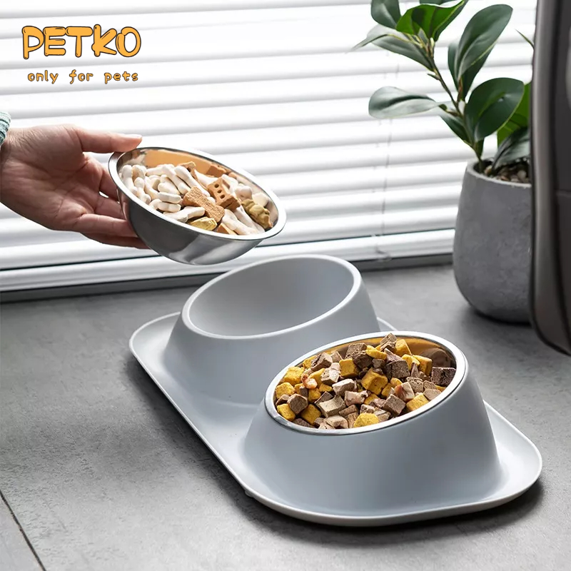 Bát Đôi Đựng Thức Ăn Bảo Vệ Cổ Bằng Thép Không Gỉ Dành Cho Thú Cưng