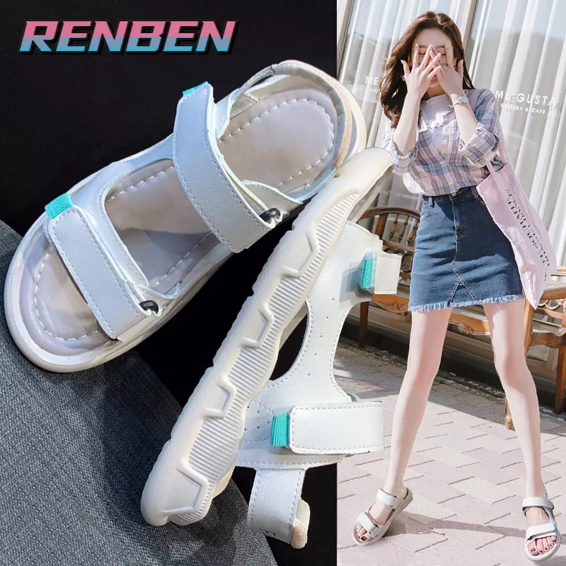 Xăng đan RENBEN bằng da mềm phong cách Hàn Quốc thời trang cho nữ