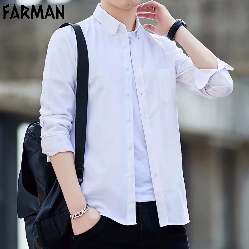 FARMAN Áo Sơ Mi Cotton Lanh Cổ Đứng Tay Dài Thời Trang Thường Ngày Cho Nam [Size May Be A Littleer Than Bình Thường]