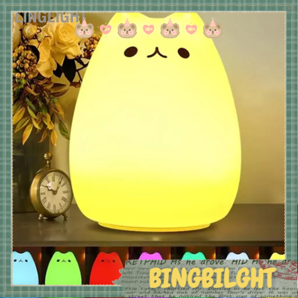 Blinglight Đèn Ngủ Hình Mèo Dễ Thương Cho Trẻ Em LED 7 Màu Tập Mầm Non Sạc USB Đầu Giường