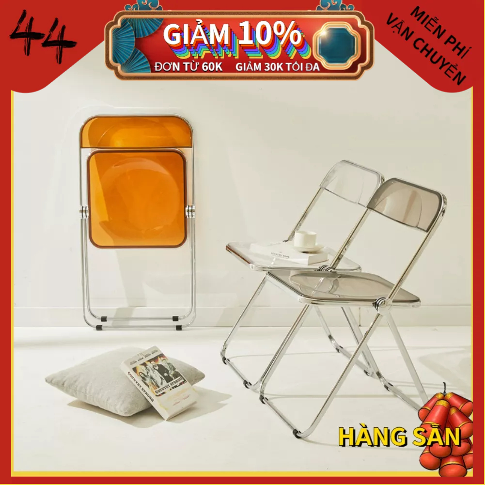 ( sẵn ) ghế trong suốt gấp gọn phong cách hàn quốc nhựa PC/acrylic cứng cáp chống trầy xước decor phòng - Thời trang ins Nitrogen071