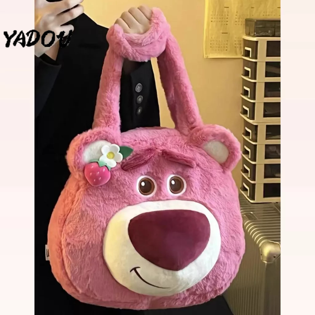 Yadou Túi Đeo Vai Bằng Cotton Mềm Họa Tiết Dâu Tây / Gấu Hoạt Hình Dễ Thương Hợp