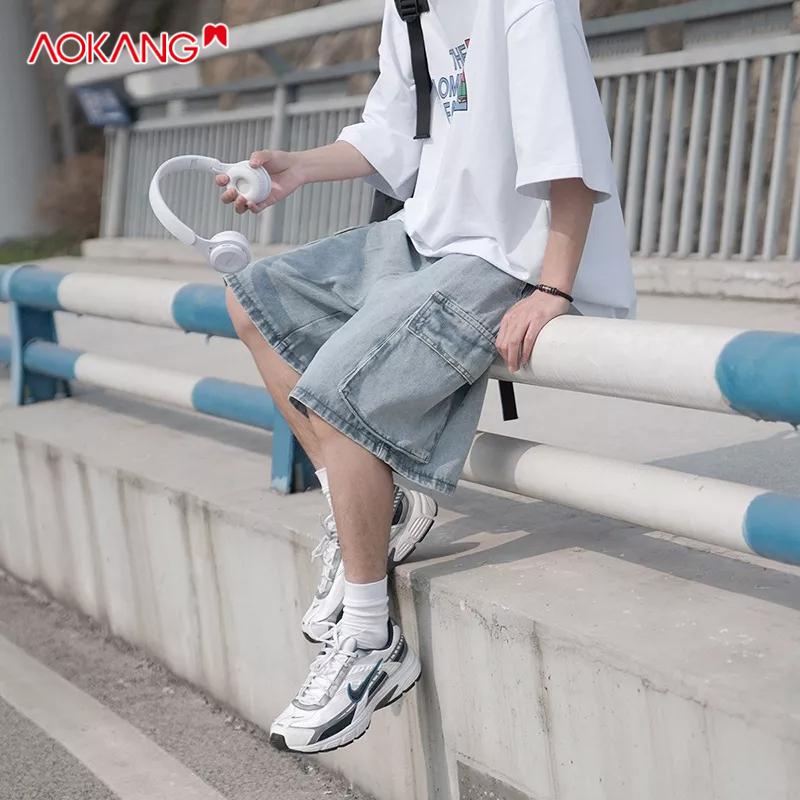 Quần short denim AOKANG có túi phong cách retro thời trang năng động dành cho nam