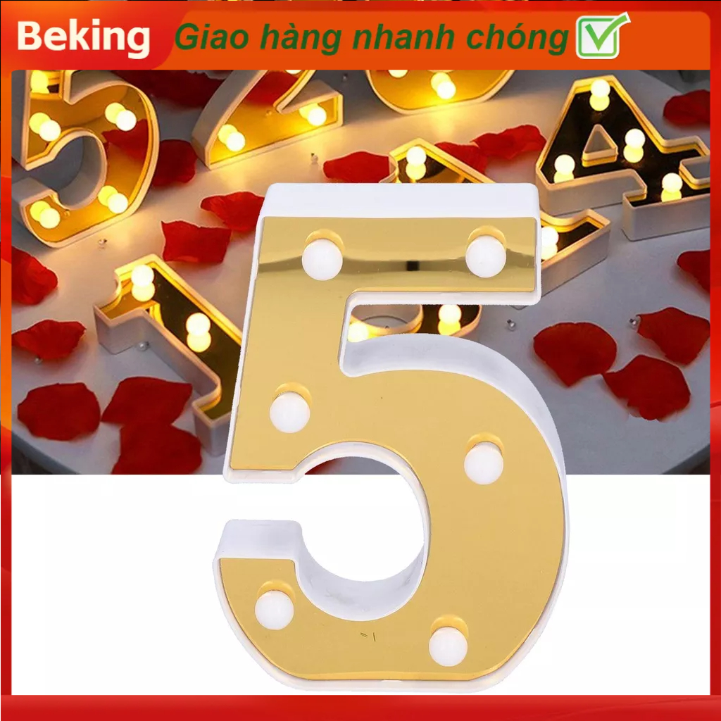 Beking Vàng Số 5 Ký Đèn LED Trang Trí Cho Đám Cưới Sinh Nhật Ngày Lễ Trắng Ấm