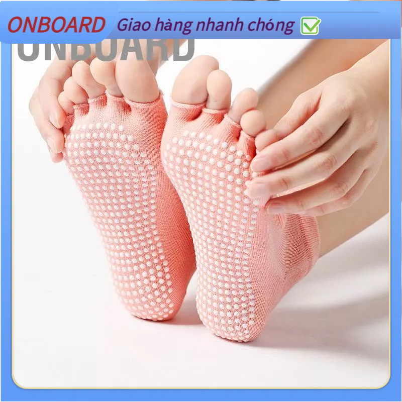 Tất - Vớ Tập Yoga , barre , pilates quai chéo thấm mồ hôi gắn hạt silicon chống trơn trượt quai chéo kín ngón, Tất Chân Tập Yoga Chống Trượt OnBoard O.