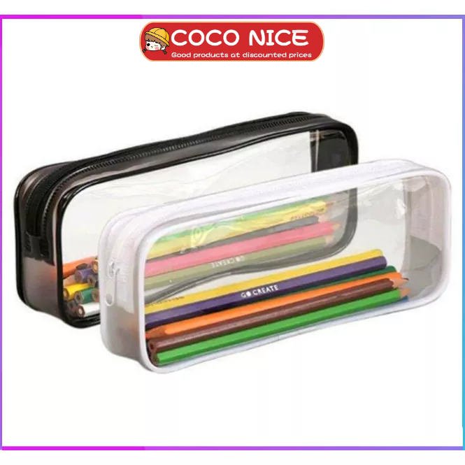 Túi đựng bút nhựa PVC công suất lớn~Túi đựng nhựa màu đen và trắng Túi đựng mỹ phẩm Zipper không thấm nước