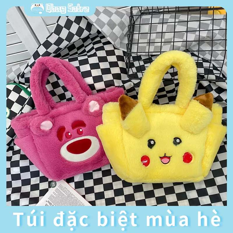 Túi Xách Lông Nhung Họa Tiết Winnie the Pooh Dễ Thương Xinh Xắn