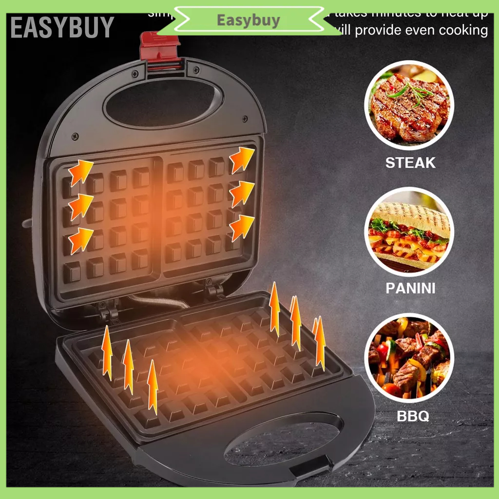 Easybuy Máy Làm Bánh Waffle 750W Chống Dính Điện Bằng Thép Không Gỉ Cho Nhà Bếp Gia Đình