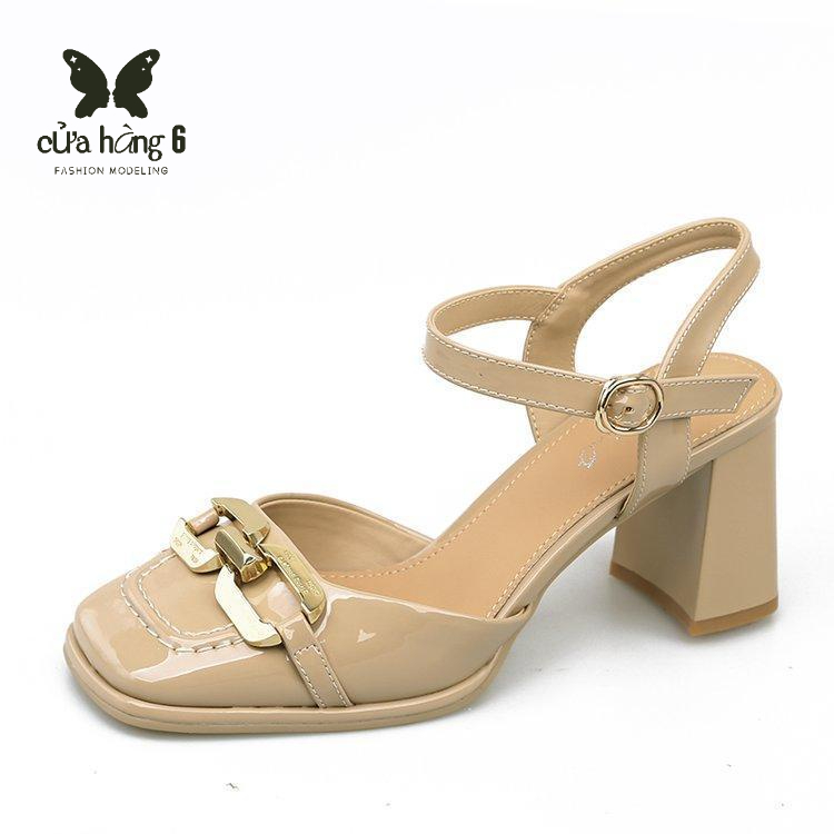 🙌Xăng đan Bít Mũi Vuông Đế Thấp Dày Dặn Phối Khóa Kim Loại Thời Trang Xuân Hè Cho Nữ phụ nữ giày cao gót dày cao gót tính khí thiết kế giày xăng đan