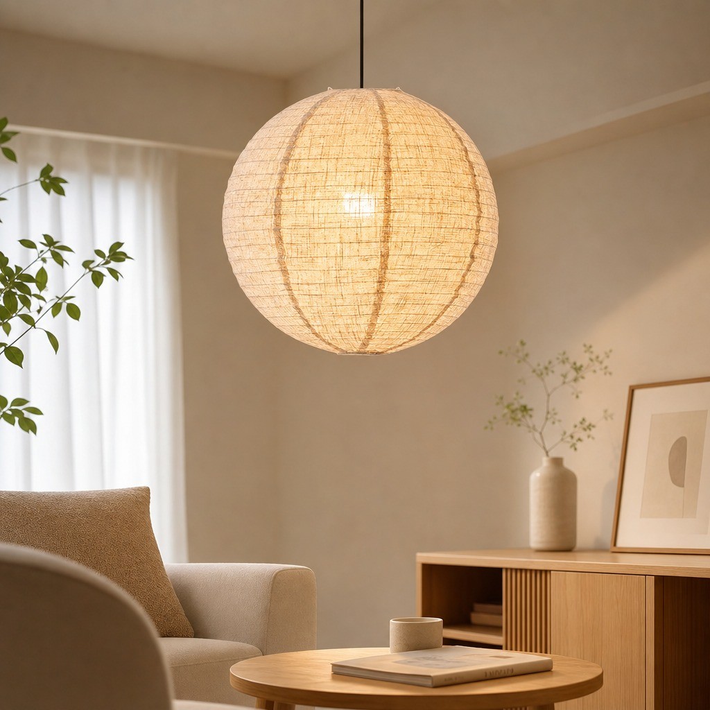 Đèn Thả Noguchi Phong Cách Nhật Bản Ánh Sáng Ấm Áp Không Gây Mỏi Mắt Chắn Đèn Vải Lanh Tự Nhiên Hình
