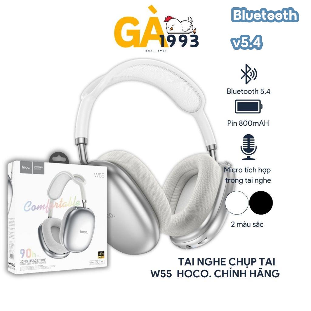 Tai nghe chụp tai Bluetooth V5.4 Hoco W55 phiên bản 90h có mic đàm thoại hỗ trợ khe cắm thẻ nhớ,cổng AUX, nghe nhạc